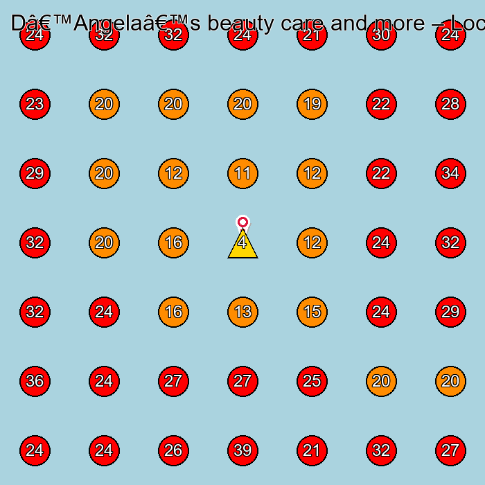 Dâ€™Angelaâ€™s beauty care and more GeoGrid visibility map for Cosmetics Store in None